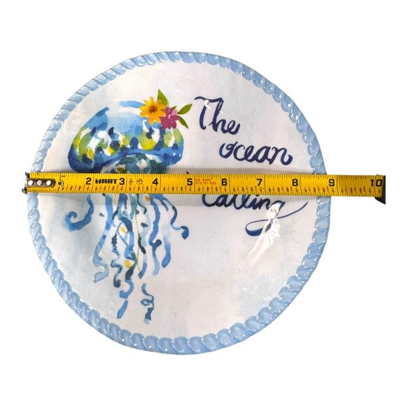 Jellyfish Nautical The Ocean Is Calling Melamine Plate 10" Beach Lake House Deco - Picture 5 of 5